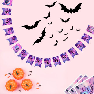 Bannière À Fanions Halloween rose mignon magique chatte ensorcelé