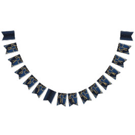 Bannière À Fanions Hanoukka Swallowtail Banner Navy Gold Dreidels