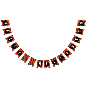 Bannière À Fanions Happy Halloween Orange Black Striped Fun Police