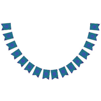 BANNIÈRE À FANIONS HEUREUX ANNIVERSAIRE TENDANCE PEACOCK FEATHER BLUE