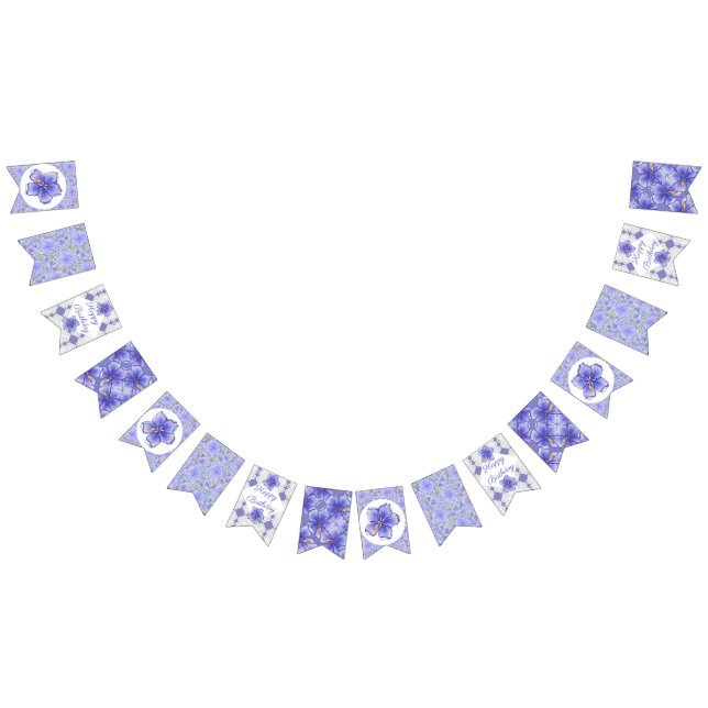 Bannière À Fanions Hibiscus & dentelle BLEU (Tout)