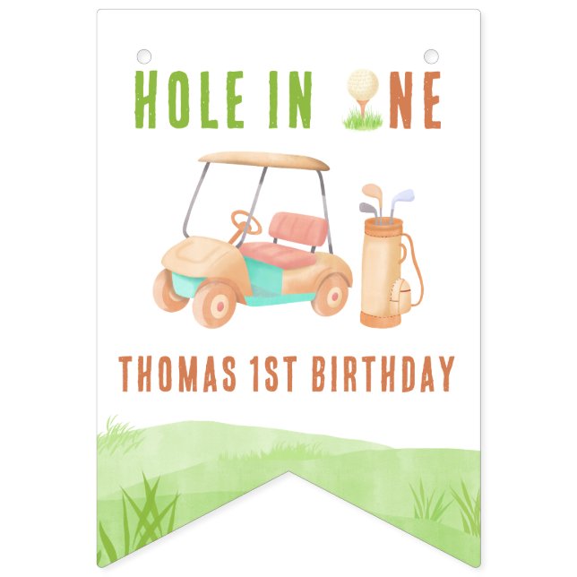 Bannière À Fanions Hole In One First Birthday Party (Premier drapeau)