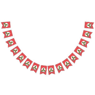 Bannière À Fanions Holly sur le Motif Red White Snowflakes - Joyeux N