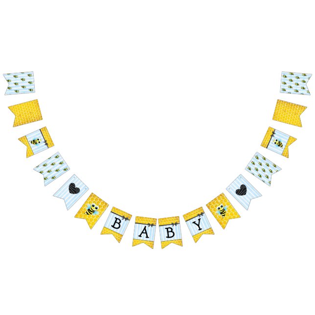 Bannière À Fanions Honeybee Bumblebee Honeypeb Blue Boy Baby shower (Tout)