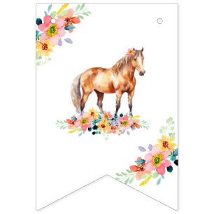 Bannière À Fanions Horse Aquarelle Anniversaire Fête Pony