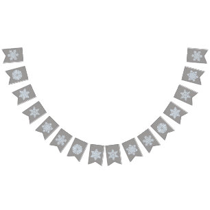 Bannière À Fanions Icy White Frozen Snowflake Élégant Christmas Grey