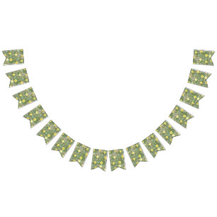 Bannière À Fanions Jaune clair et Rose écru kaki Mariage floral