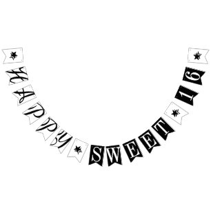 Bannière À Fanions JEUX SWEET 16 Décor d'anniversaire noir et blanc