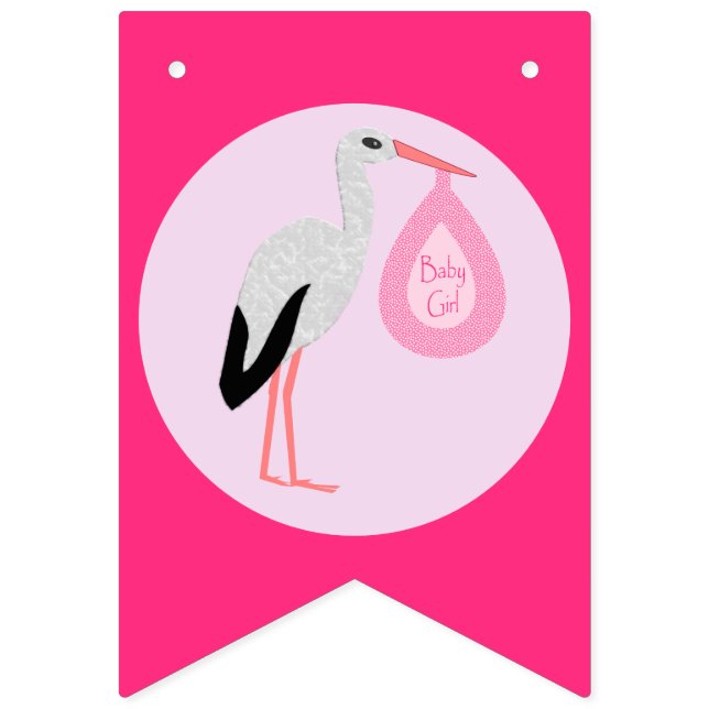 Bannière À Fanions Joli Baby shower de cigogne fille rose (Premier drapeau)