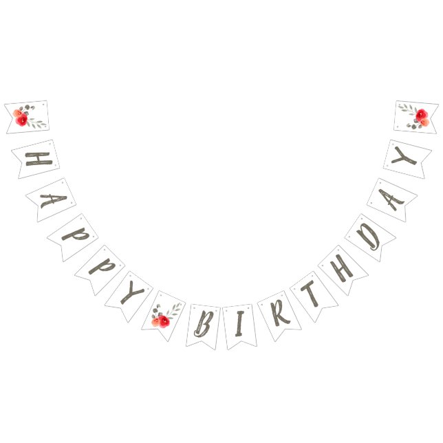 Bannière À Fanions Joyeuse aquarelle d'anniversaire Rose rouge Floral (Tout)