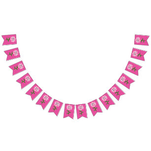 Bannière À Fanions Joyeuse Bee Day Girl rose Anniversaire Bumblebee