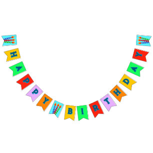 Bannière À Fanions Joyeuses bougies et couleurs d'anniversaire