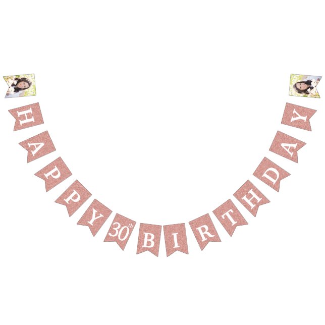 Bannière À Fanions Joyeux 30e anniversaire Photo Rose Parties scintil (Tout)