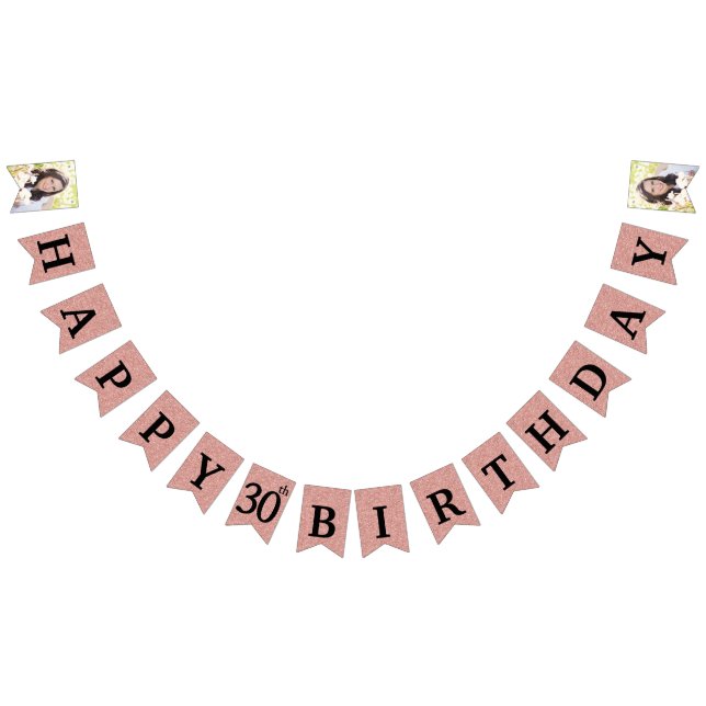 Bannière À Fanions Joyeux 30e anniversaire Photo Rose Parties scintil (Tout)