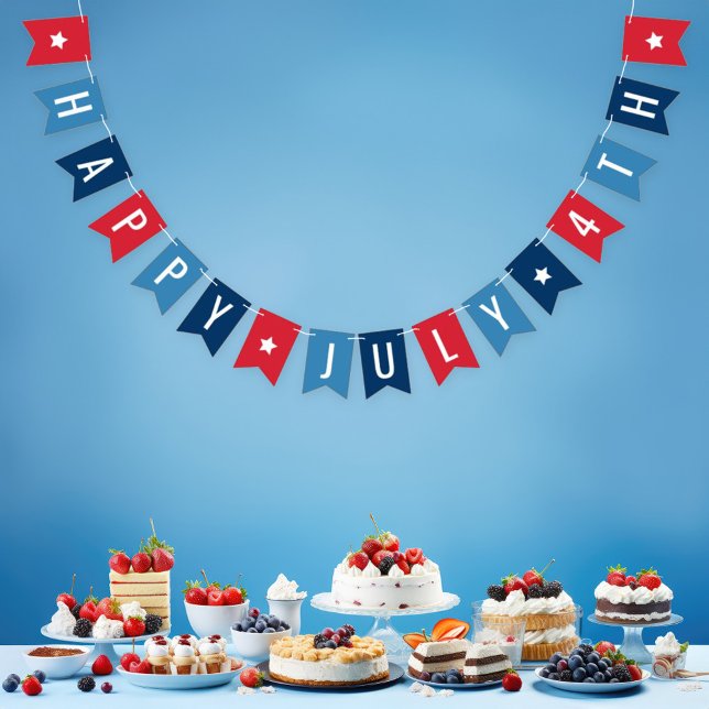 Bannière À Fanions Joyeux 4 juillet rouge blanc et bleu (Créateur téléchargé)