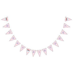 Bannière À Fanions Joyeux anniversaire de petit gâteau Girly mignon
