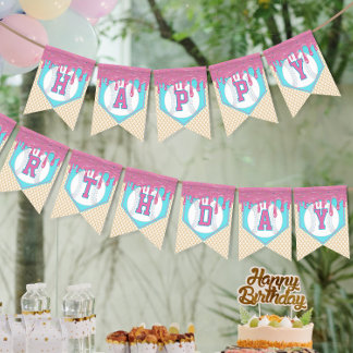 Bannière À Fanions Joyeux Anniversaire Drip de Baseball