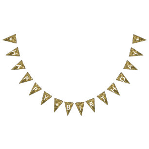 Bannière À Fanions Joyeux anniversaire Gold White Shiny Parties scint