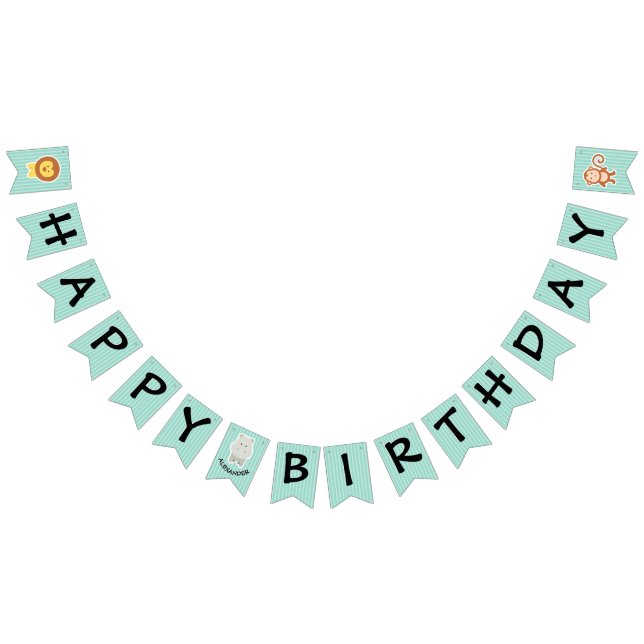 Bannière À Fanions Joyeux Anniversaire Hippo mignonne fête animal (Tout)