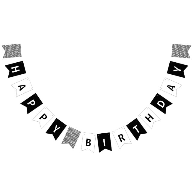 Bannière À Fanions Joyeux anniversaire noir et blanc (Tout)