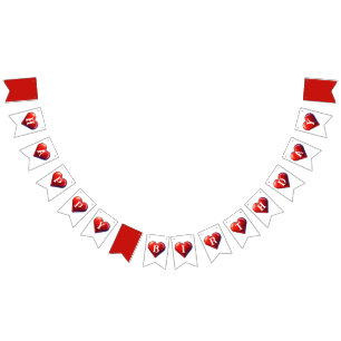 Bannière À Fanions Joyeux anniversaire Red Heart Valentines Day