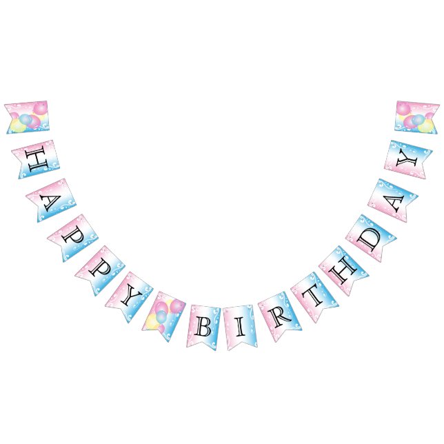 Bannière À Fanions Joyeux anniversaire 🎈 rose et bleu (Tout)