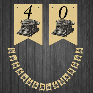 Bannière À Fanions Joyeux anniversaire Vintage Manuel Typewriter Tan