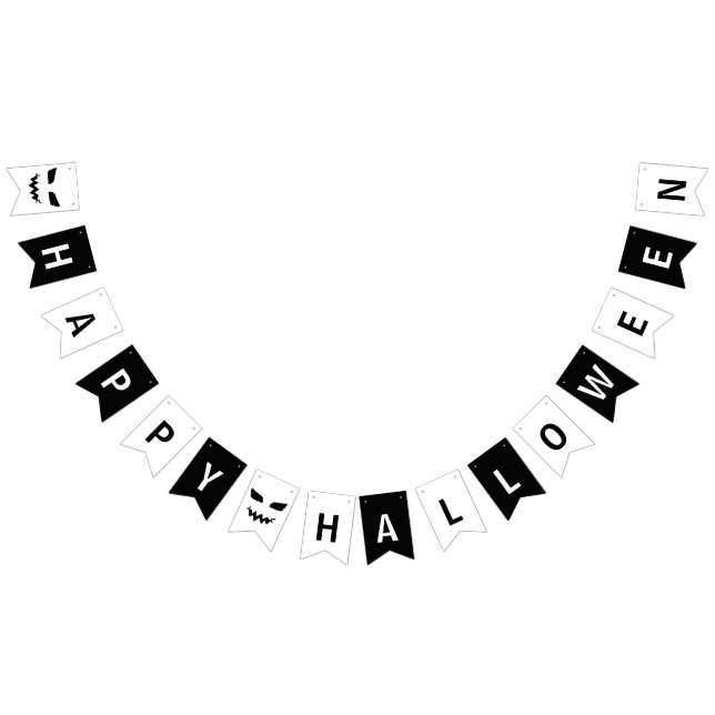 Bannière À Fanions Joyeux Halloween noir et blanc (Tout)