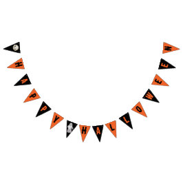 Bannière À Fanions Joyeux Halloween Orange Black Crâne fantôme