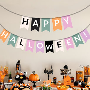 Bannière À Fanions Joyeux Halloween Pastel Élégant Et Couleur Noire
