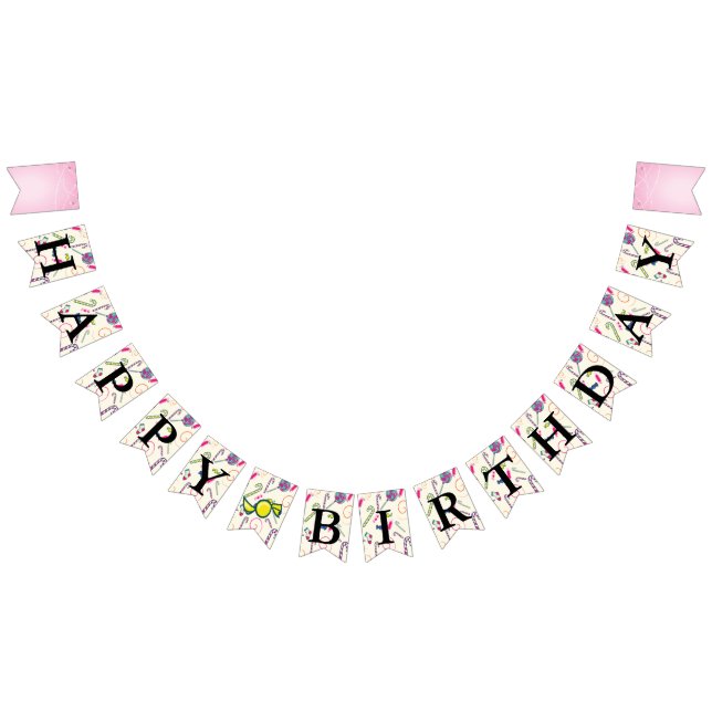 Bannière À Fanions Joyeux message d'anniversaire Sucre de canne rose  (Tout)