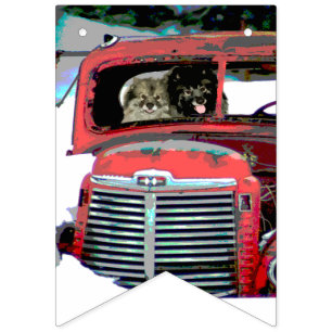 Bannière À Fanions Keeshond Noël Vieux Camion Peinture Chien Art