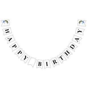 Bannière À Fanions La basse sautant pêchant le joyeux anniversaire