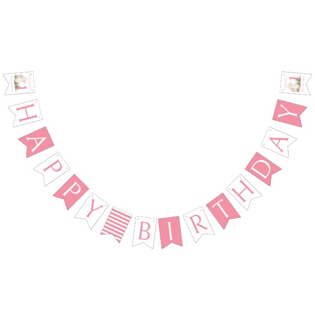 Bannière À Fanions Lapin rose de fille Joyeux 1er anniversaire (Tout)