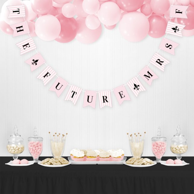Bannière À Fanions L'avenir Mme Pink Stripes Fête des mariées françai (Créateur téléchargé)