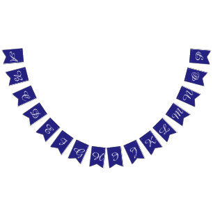 Bannière À Fanions Lettres de script blanc et marine personnalisées