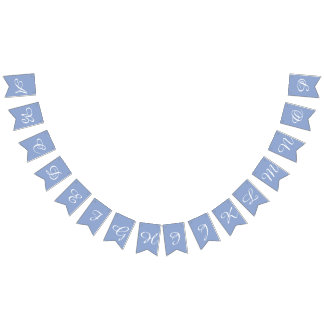 Bannière À Fanions Lettres Sérénité Bleu et Blanc Script Personnalisé