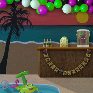 Bannière À Fanions Luau Totems Bamboo Joyeux anniversaire