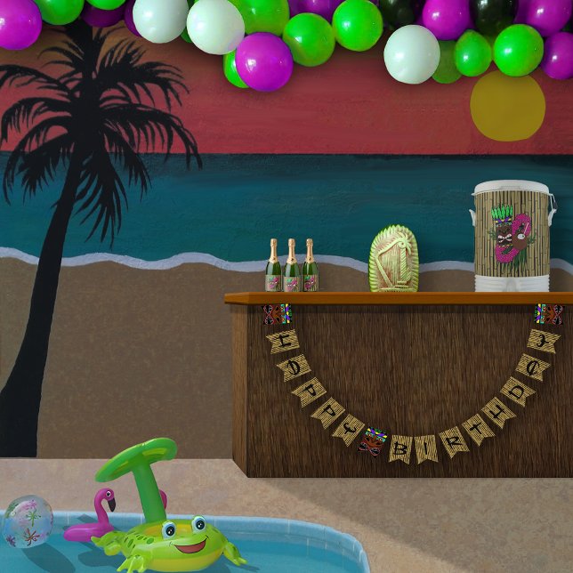 Bannière À Fanions Luau Totems Bamboo Joyeux anniversaire (Créateur téléchargé)