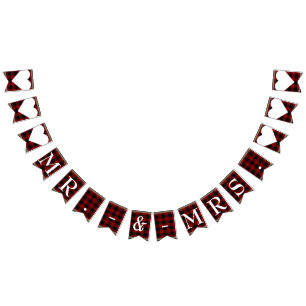 Bannière À Fanions M. & Mme Red Black Buffalo Plaid Mariage