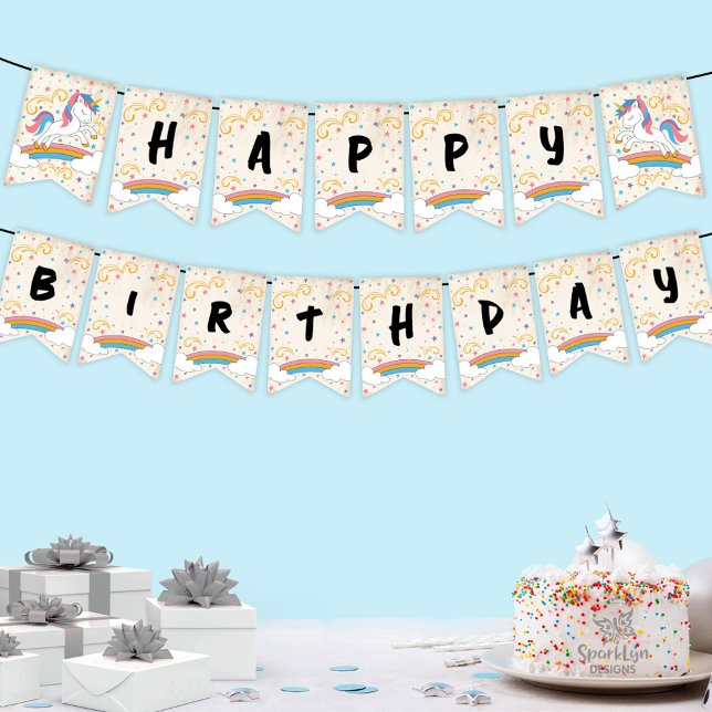 Bannière À Fanions Magical Rainbow Unicorn Birthday (Créateur téléchargé)