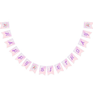 Bannière À Fanions Magique Unicorn Rainbow rose Anniversaire