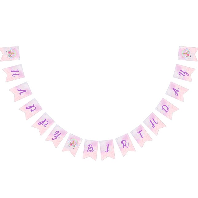 Bannière À Fanions Magique Unicorn Rainbow rose Anniversaire (Pink Magical Unicorn Rainbow Birthday Party Banner)