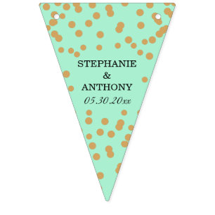 Bannière À Fanions Mariage Confetti Mint et Or
