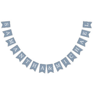 Bannière À Fanions Mariage Dusty Blue Bride & Groom Noms simples