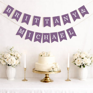 Bannière À Fanions Mariage Dusty Purple Noms Personnalisés Mariée et