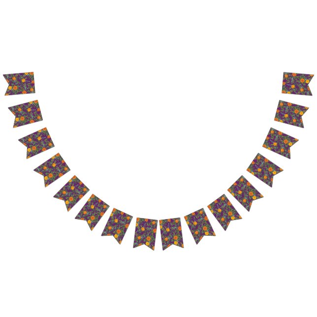 Bannière À Fanions Mariage Floral Orange & Plum Violet Peony & Rose (Tout)