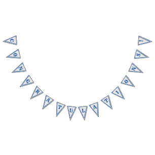 Bannière À Fanions Mariage monogramme en marbre bleu et gris