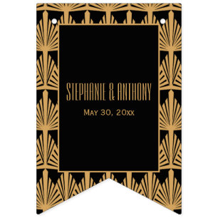 Bannière À Fanions Mariage Motif Gold et Black Art Déco
