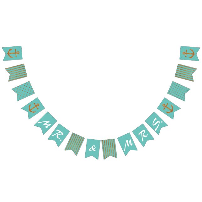 Bannière À Fanions Mariage nautique Aqua et Gold (Tout)